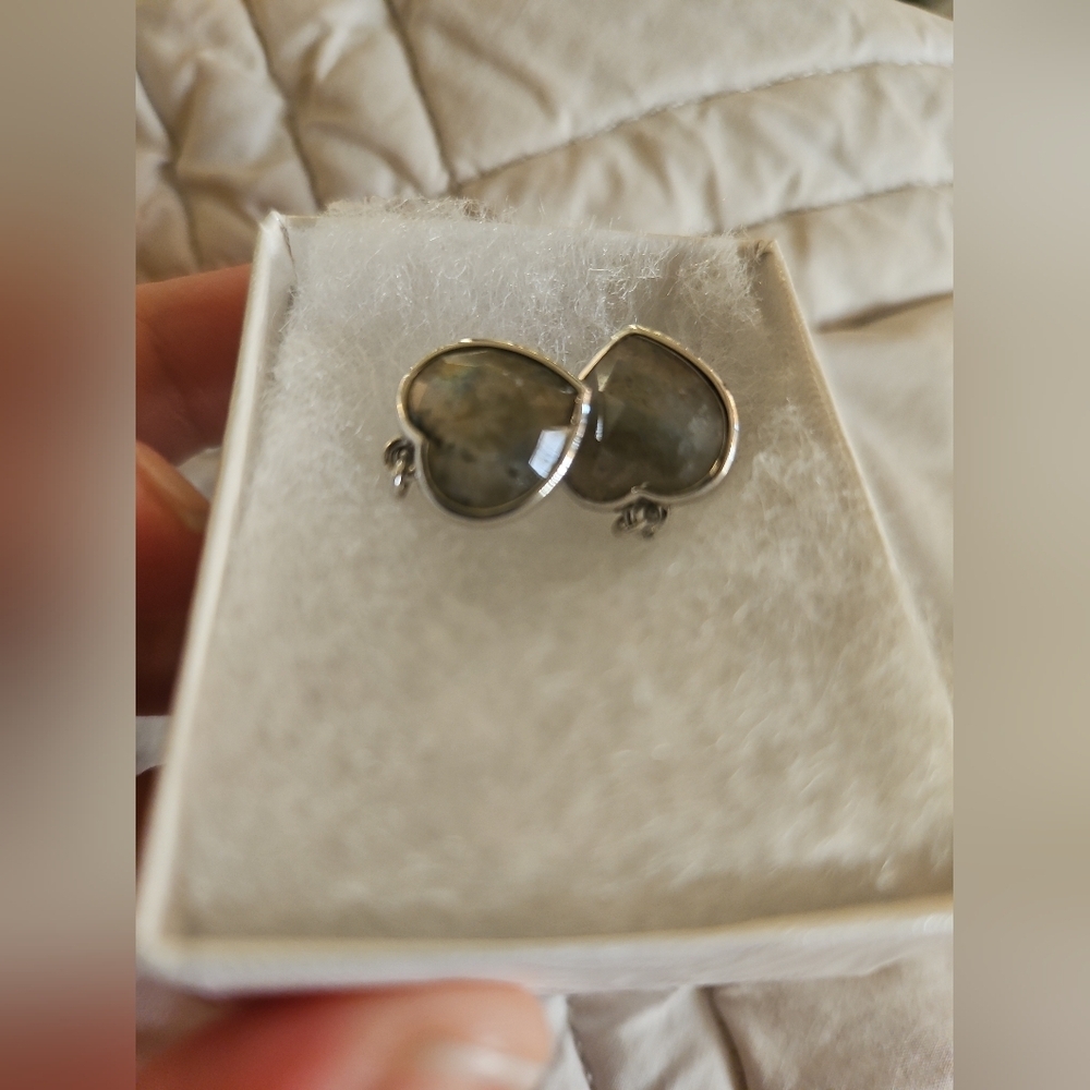 Labradorite Heart Drop Earrings | Sterling Silver | Boho Gemstone Jewelry - Picture 2 of 3